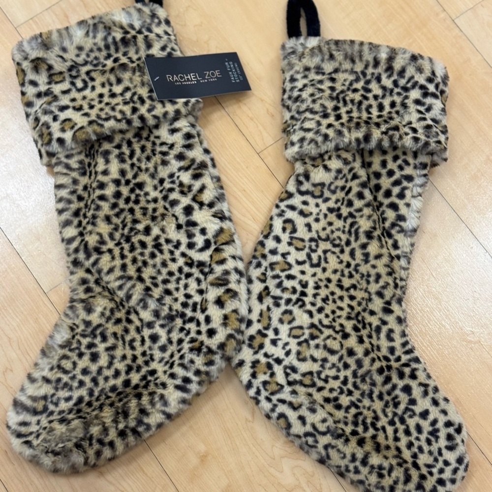 2 Rachel Zoe Leopard Print Faux Fur Stockings
